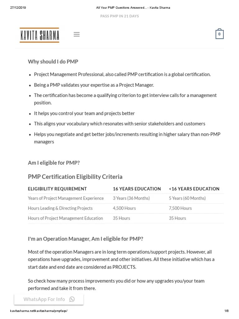 All Your PMP Questions Answered... - Kavita Sharma | PDF | Project Management Professional ...