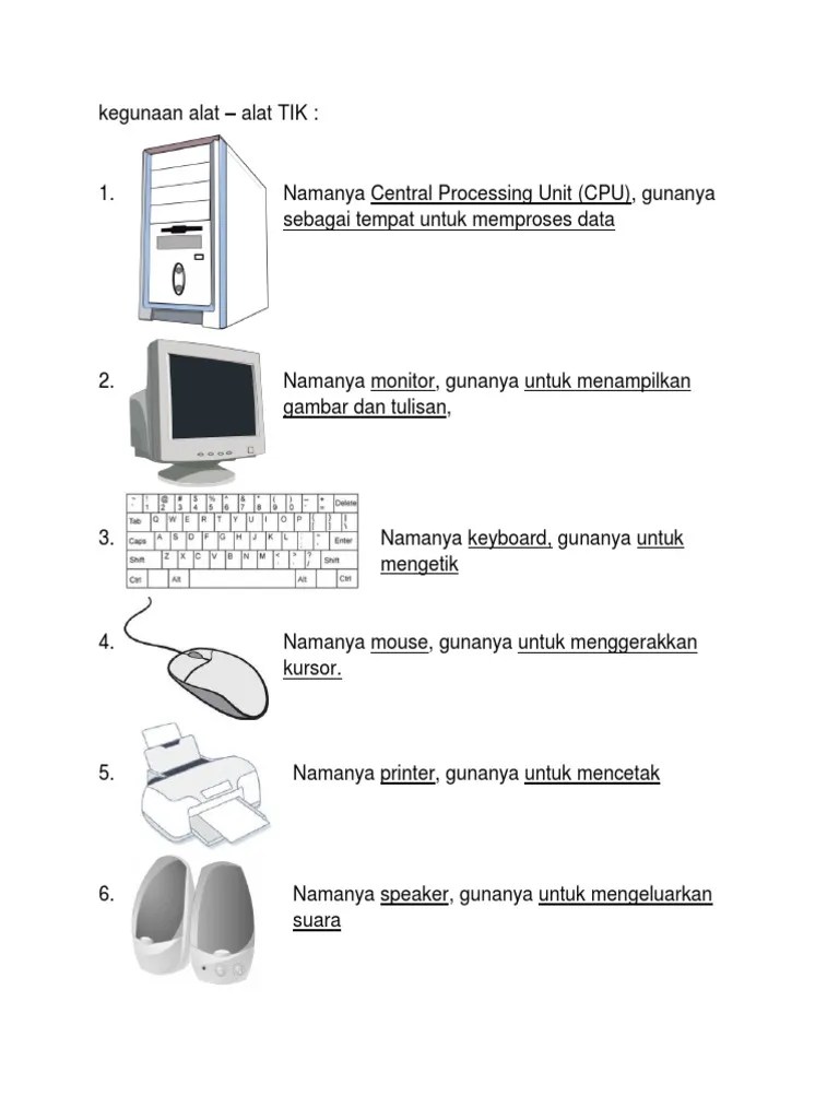 Catatan Tik Kelas 1 Semester 1 Kegunaan Alat Alat Tik | PDF