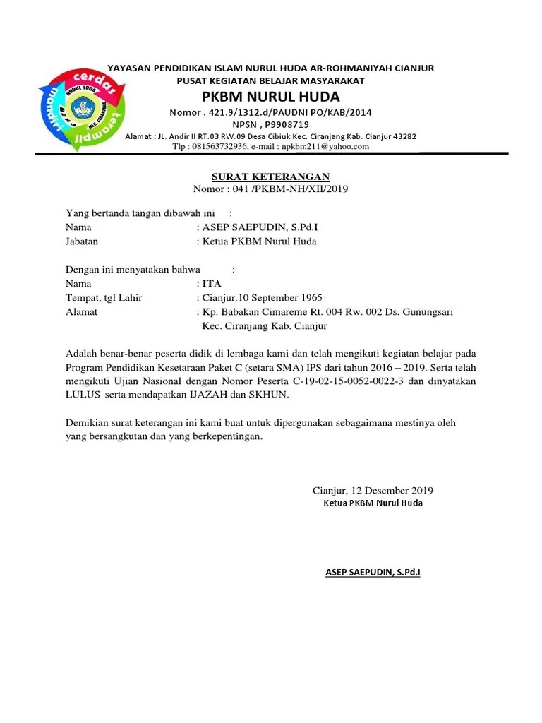 Semua dokumen akademik (skhus, ijasah sma, dll) akan dilayani/diterima . Surat Keterangan Kelulusan Dari Dinas Pdf