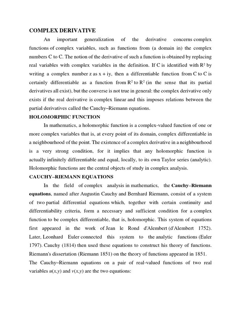 Complex Derivative | PDF | Holomorphic Function | Complex Analysis