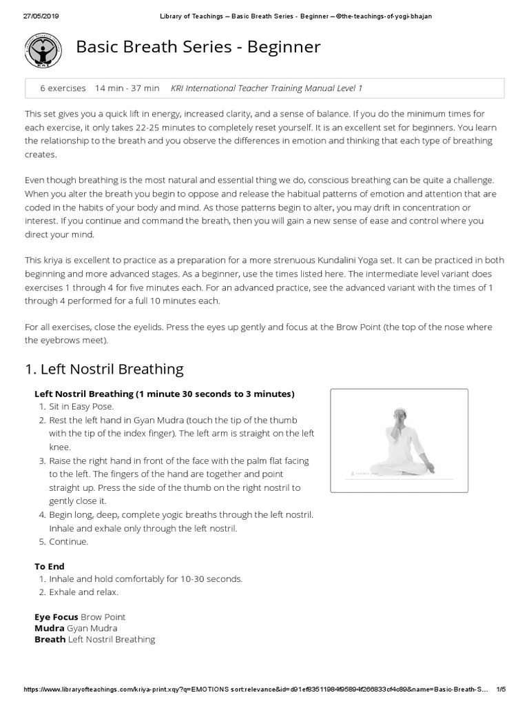 Basic Breath Series 1 - Beginners | PDF | Breathing | Meditation