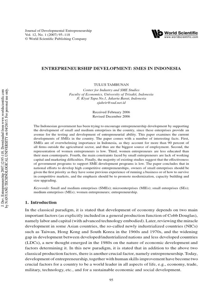 Entrepreneurship Development Smes In Indonesia | PDF | Entrepreneurship | Small And Medium Sized ...