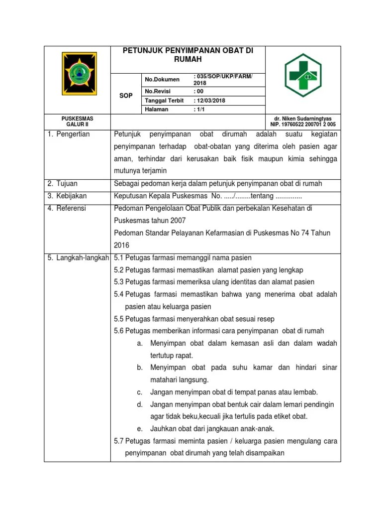 SOP Petunjuk Penyimpanan Obat Di Rumah | PDF