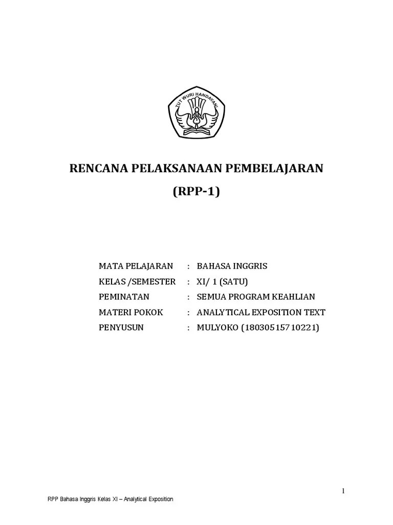 Soal pilihan ganda binggris letter writting kelas xi semester 2. Rpp B Inggris Kelas Xi Analytical Exposition Pdf