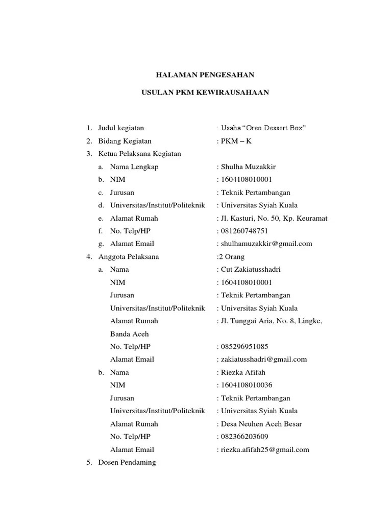Pada tahun 2017, jumlah proposal penelitian dan pengabdian kepada masyarakat sumber dana drpm yang didanai sebanyak 173 judul dengan total dana sebesar rp. Proposal Pkm Oreo Dessert Pdf
