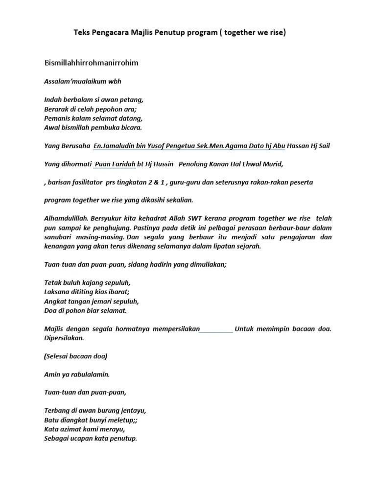 Teks Pengacara Majlis Penutup Program | PDF | Karier & Perkembangan