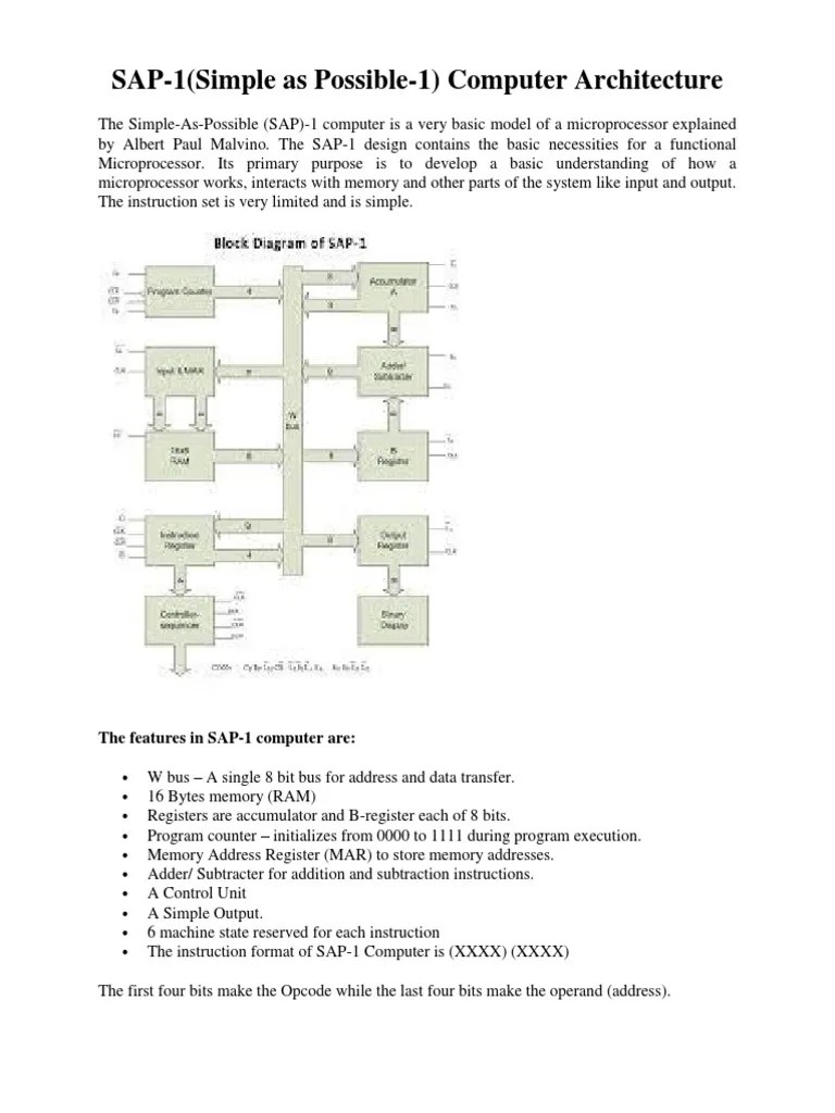 Sap-1 Architecture | PDF | Random Access Memory | Central Processing Unit