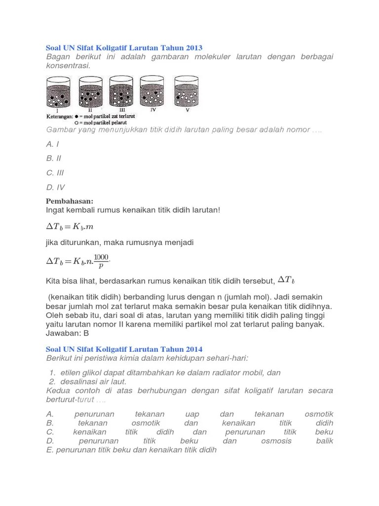 Kumpulan soal kimia sifat koligatif larutan dan kunci jawabannya reaven 513. Soal Un Sifat Koligatif Larutan Tahun 2013 Pdf