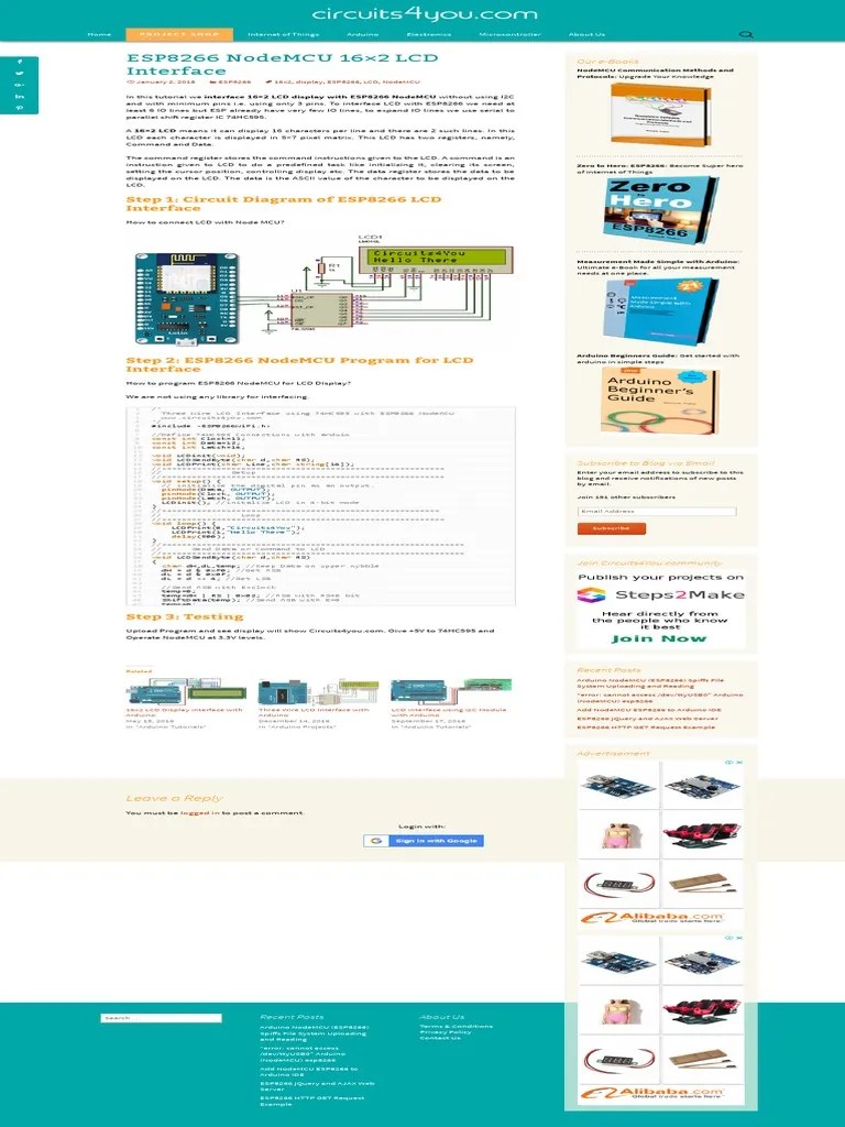 Interfacing A 16x2 LCD Display With ESP8266 NodeMCU Using A 74HC595 ...