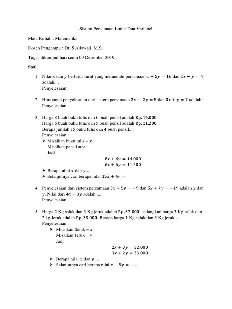 Soal Sistem Persamaan Linier Dua Variabel | PDF