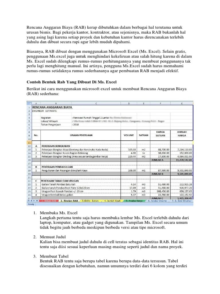Rencana Anggaran Biaya (RAB) | PDF