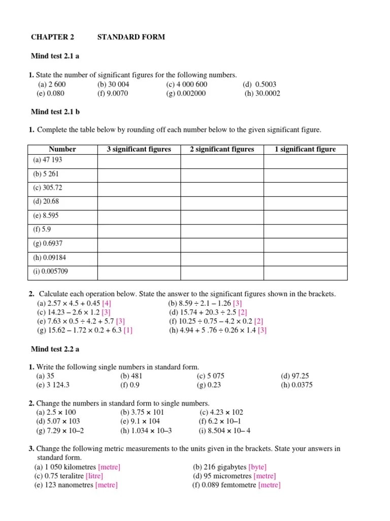 You can do the exercises online or download the worksheet as pdf. Chapter 2 Standard Form Pdf Significant Figures Litre