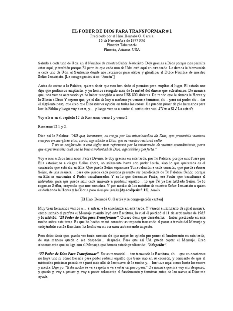 El Poder De Dios Para Transformar #1 | PDF | Víspera | Oración