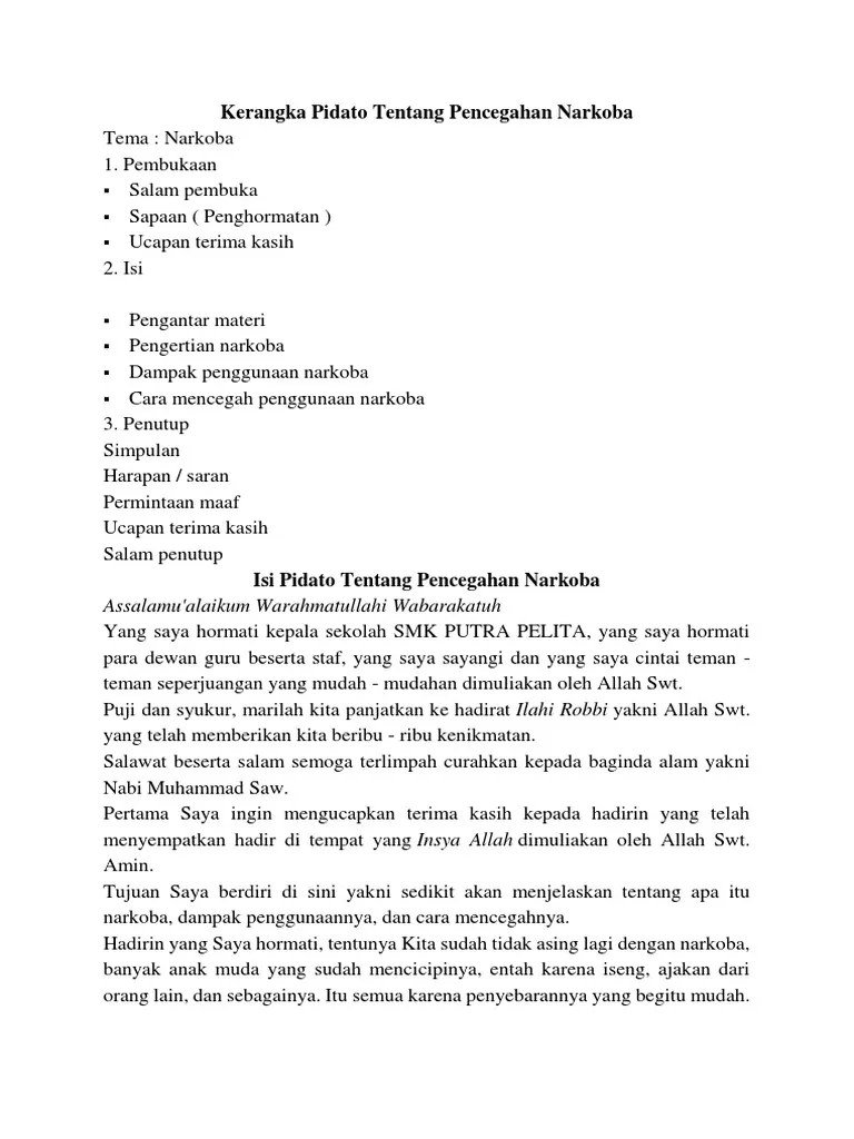 Herlina menyampaikan materi dengan tema strategi pencegahan penyalahgunaan narkoba di era pandemi. Kerangka Pidato Tentang Pencegahan Narkoba Pdf