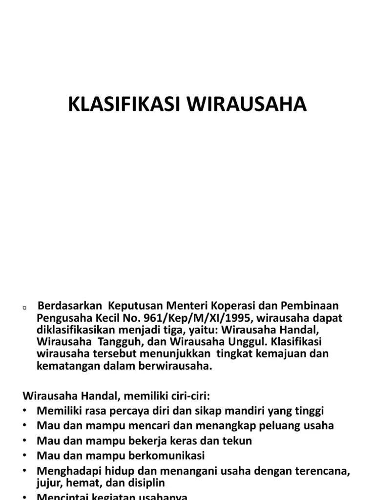 Tabel Klasifikasi Tangguh Unggul Dan Pengusaha 