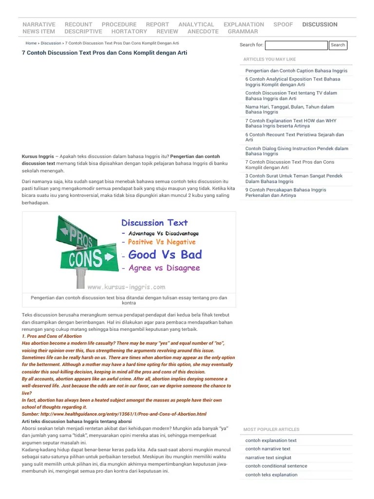7 Contoh Discussion Text Pros Dan Cons Komplit Dengan Arti - English Admin  | PDF