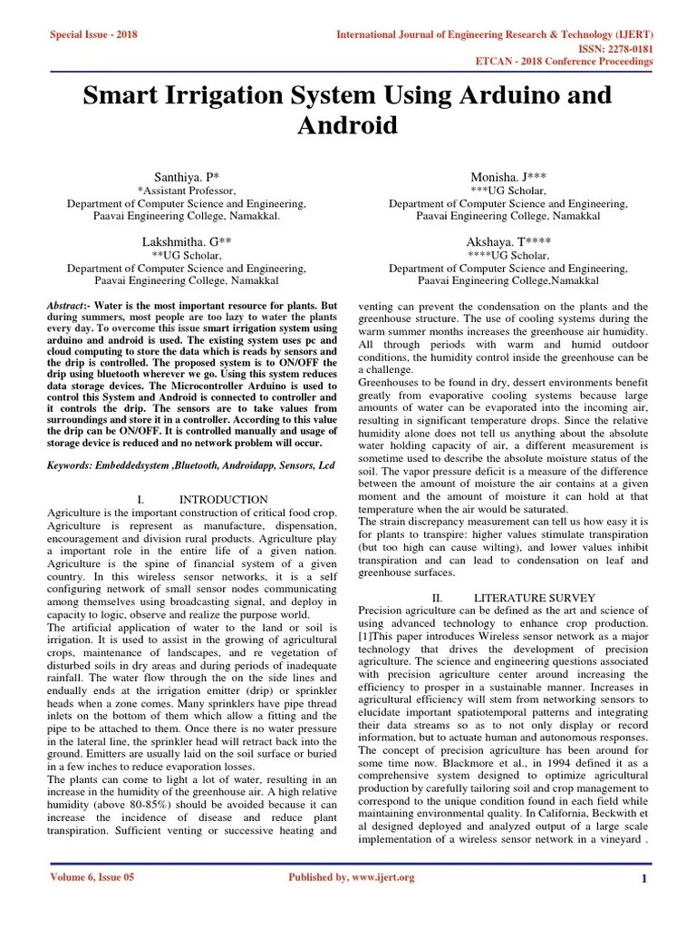Smart Irrigation System Using Arduino And Android IJERTCONV6IS05011 ...