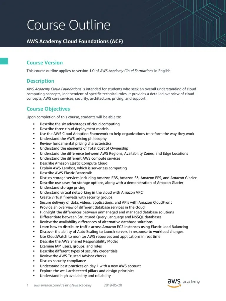 Academy Cloud Foundations Course Outline (English) | PDF | Cloud ...