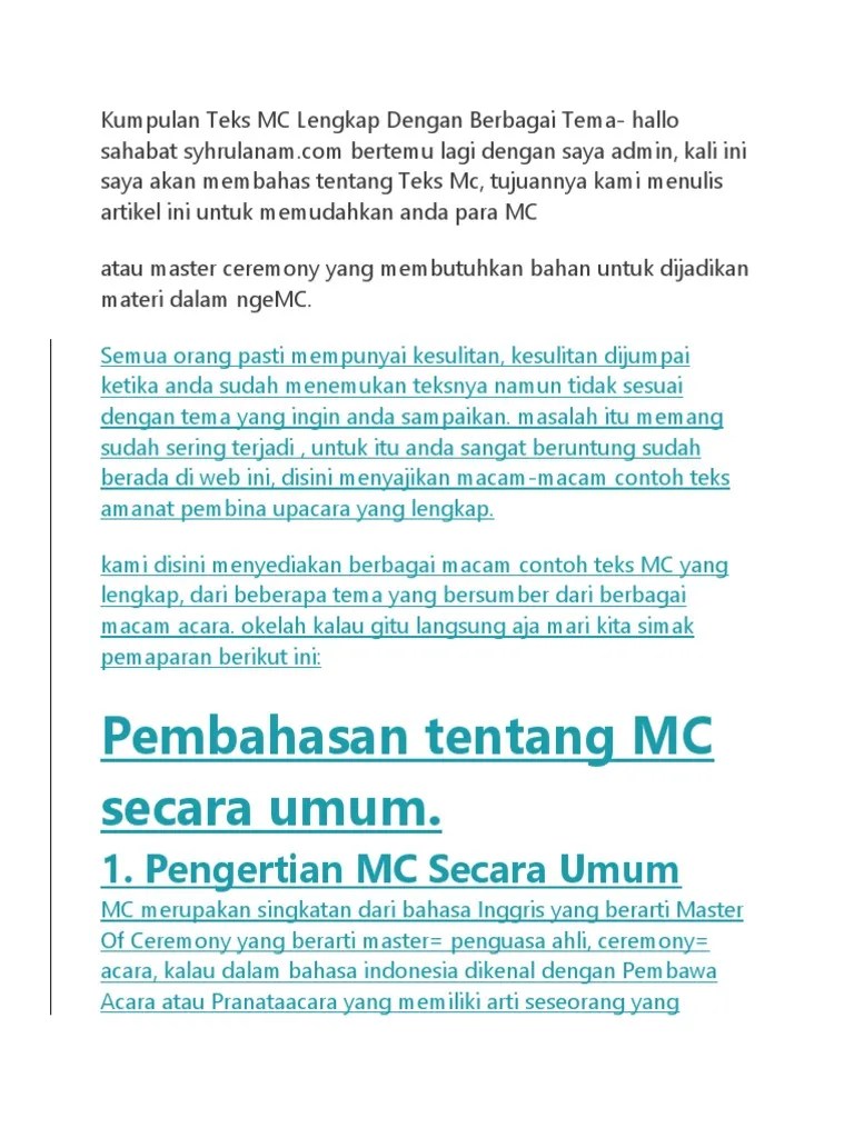Contoh teks mc proram ceramah agama teks mc non formal acara ulang tahun kumpulan referensi teks &amp;mldr; Kumpulan Teks Mc Lengkap Dengan Berbagai Tema Pdf