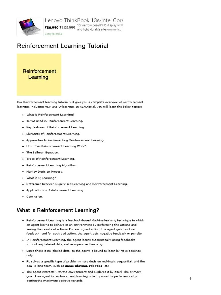 Reinforcement Learning Tutorial | PDF | Areas Of Computer Science ...
