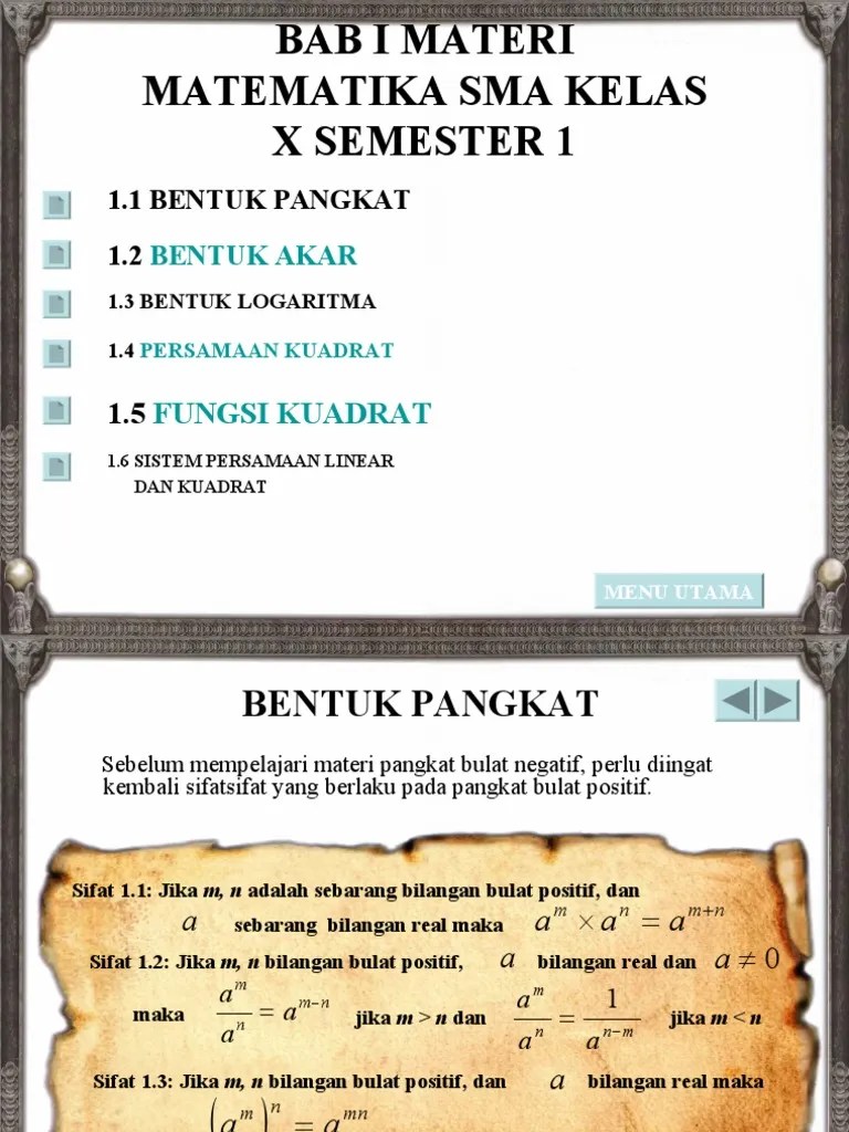 Bab I Materi Matematika Sma Kelas X Semester 1 | PDF