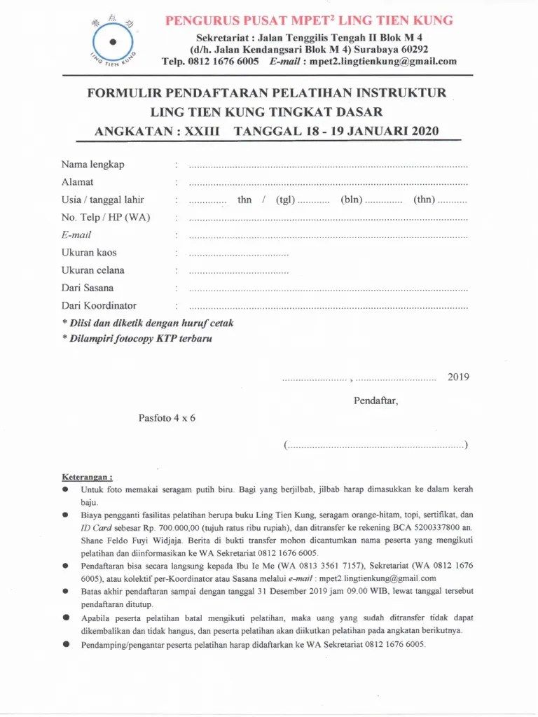 Formulir Pendaftaran Pelatihan Instruktur | PDF