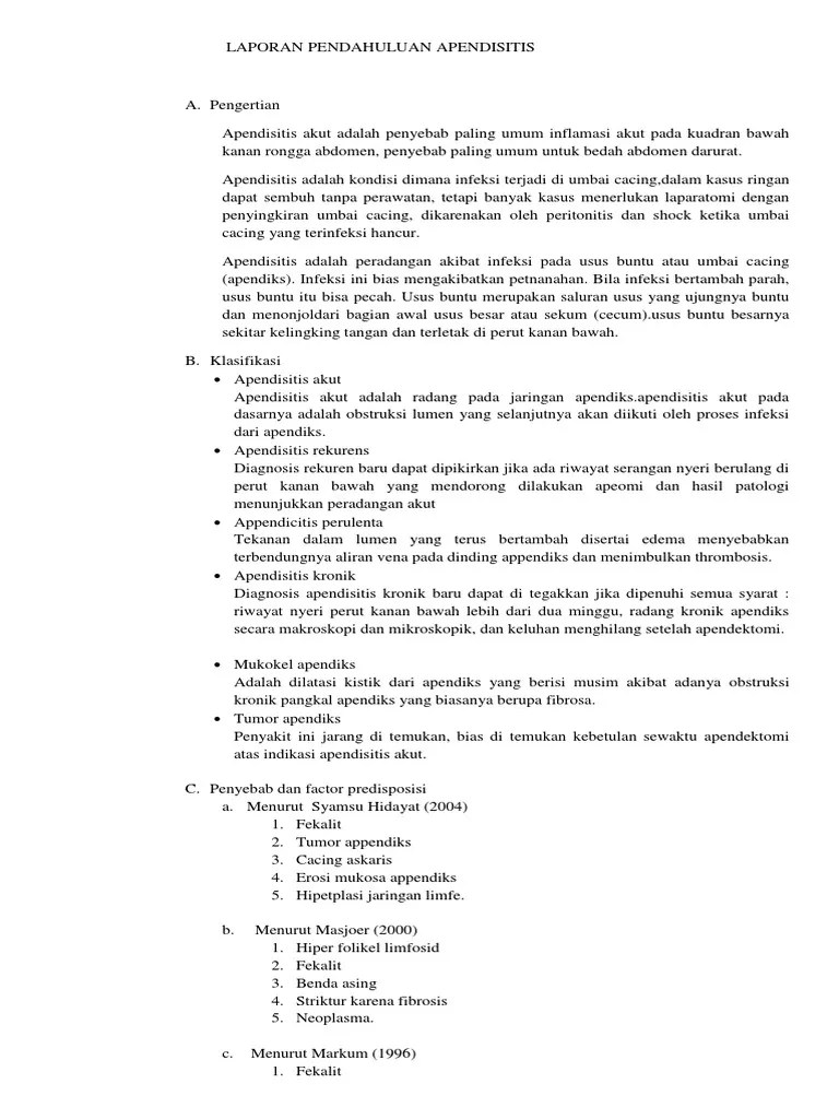 LAPORAN PENDAHULUAN APENDISITIS Lola | PDF