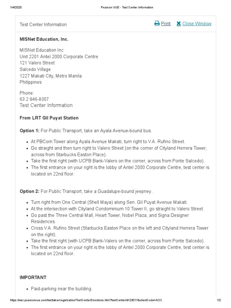 Pearson VUE - Test Center Information | PDF | Makati | Public Transport