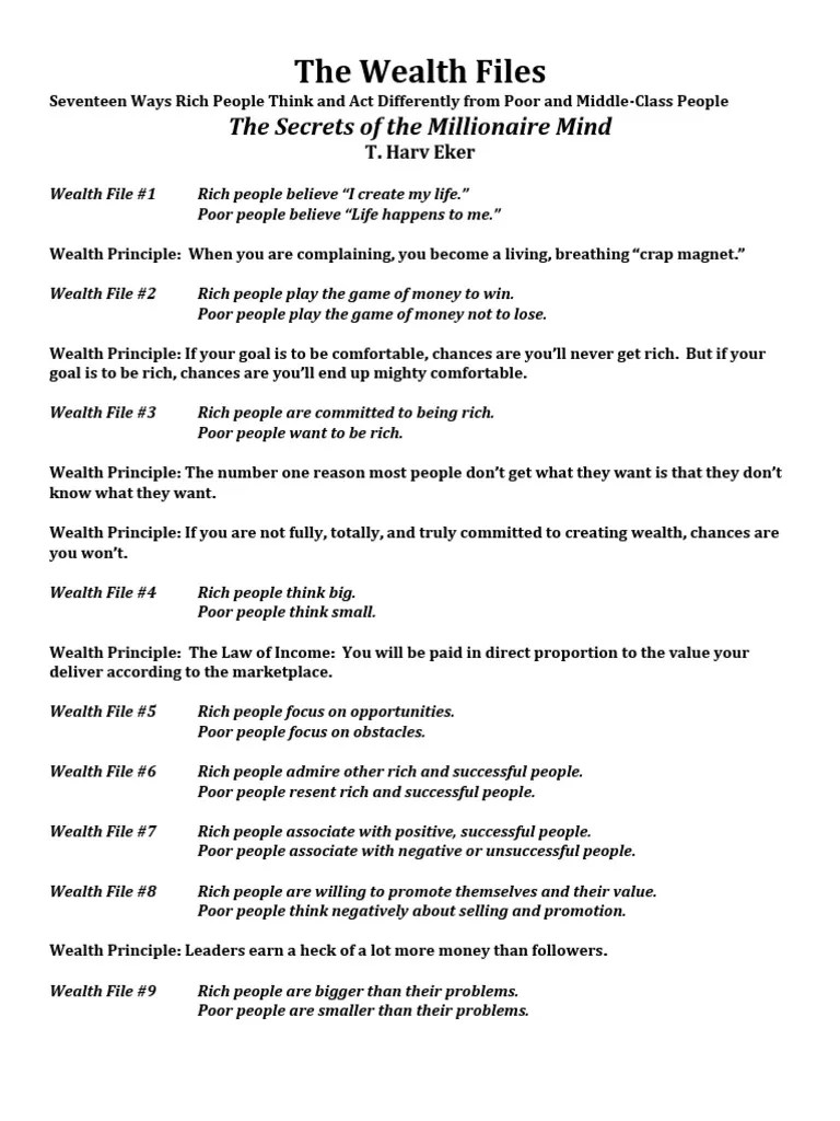 17 Wealth Files Secrets Of Millionares Mind PDF | PDF | Wealth | Economies