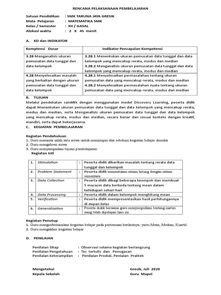 Jangan lupa follow ya biar selalu dapat notifikasi informasi terbaru dari bank soal. Rpp 1 Lembar Kd 3 28 Matematika Smk Haryoko Smk Taruna Jaya Pdf