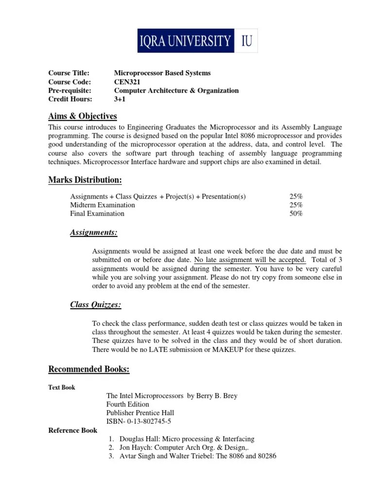 Microprocessor Course Outline | PDF | Microprocessor | Random Access Memory