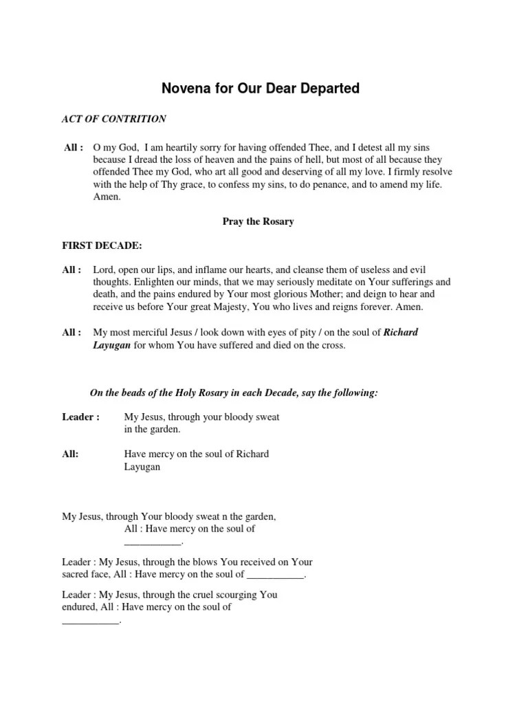Novena For Our Dear Departed | PDF | Christian Behaviour And Experience ...