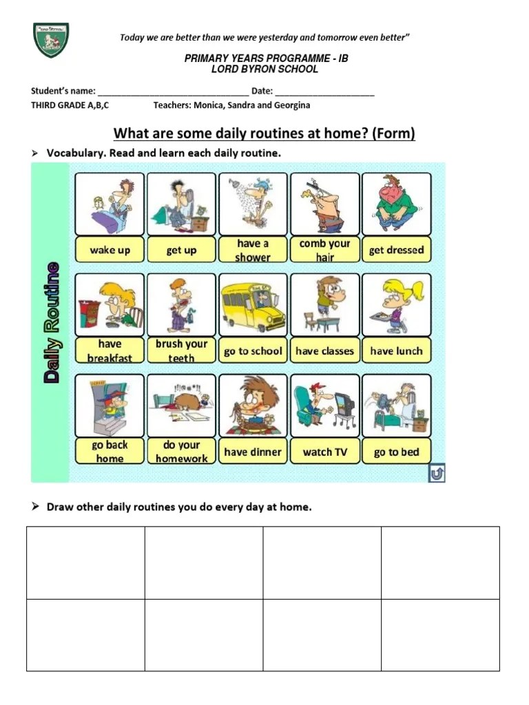 Daily Routines Vocabulary 1 | PDF | Educational Assessment And Evaluation | Cognition