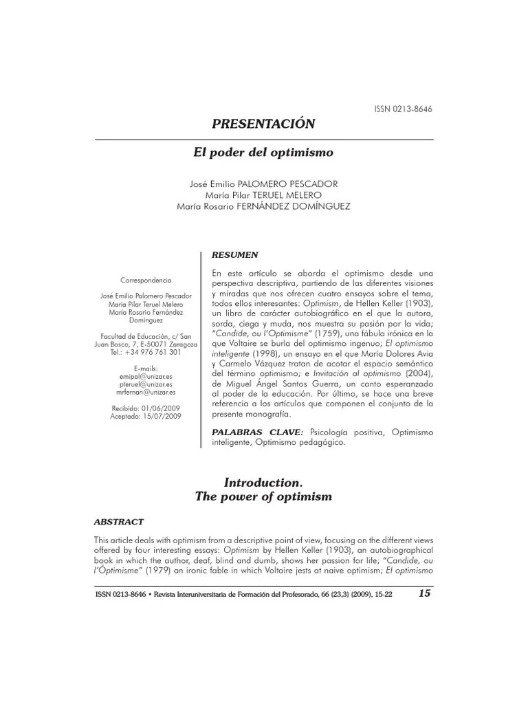 El Poder Del Optimismo PDF | PDF | Helen Keller | Sincero