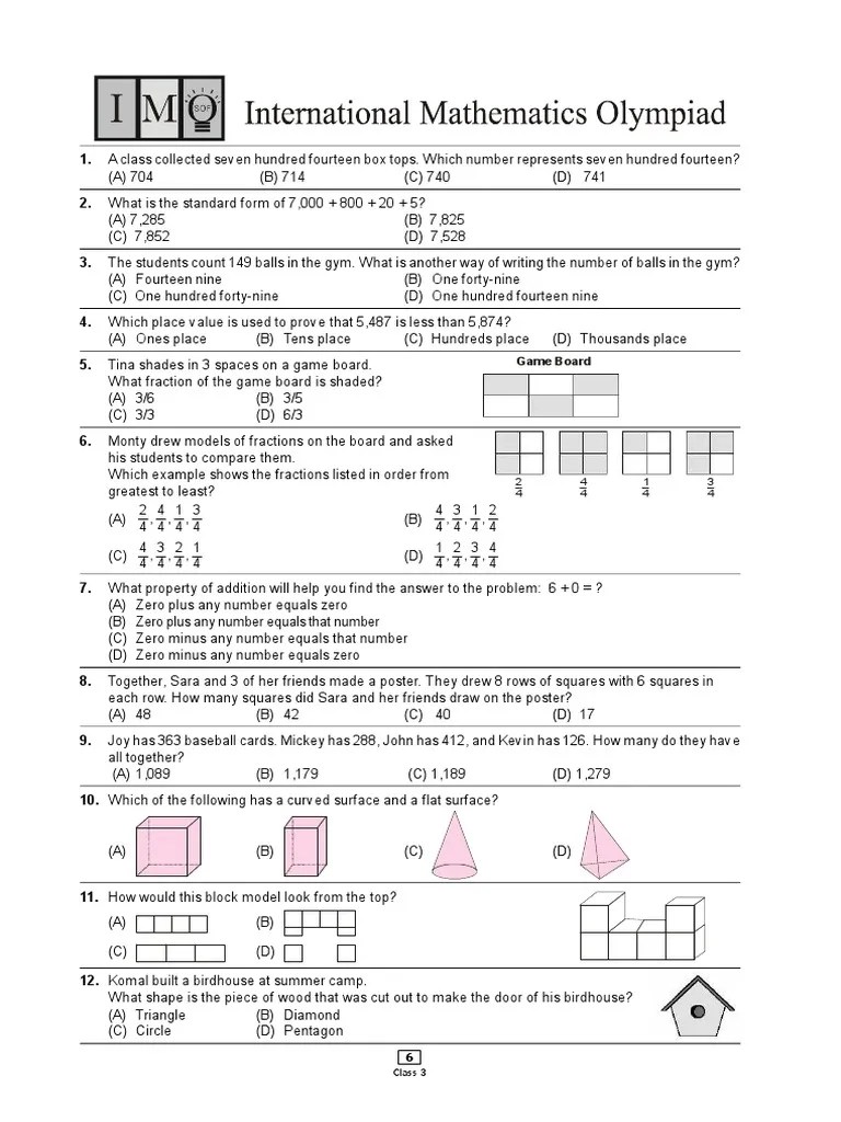 Class - 3 IMO | PDF | Mathematical Objects | Geometry