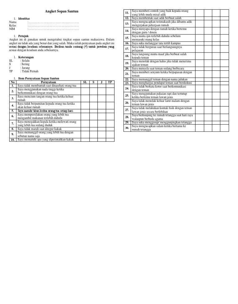 Angket Sopan Santun | PDF