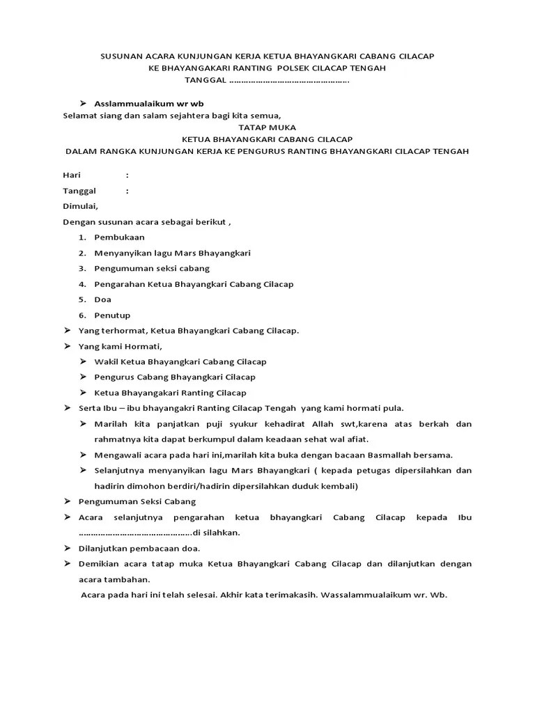 Susunan Acara Kunjungan Kerja Ketua Bhayangkari Cabang | PDF
