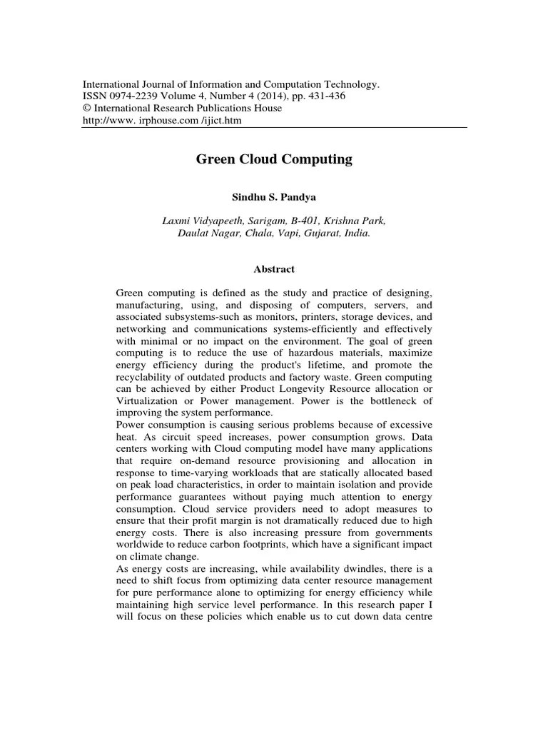 Green Cloud Computing | PDF | Data Center | Cloud Computing