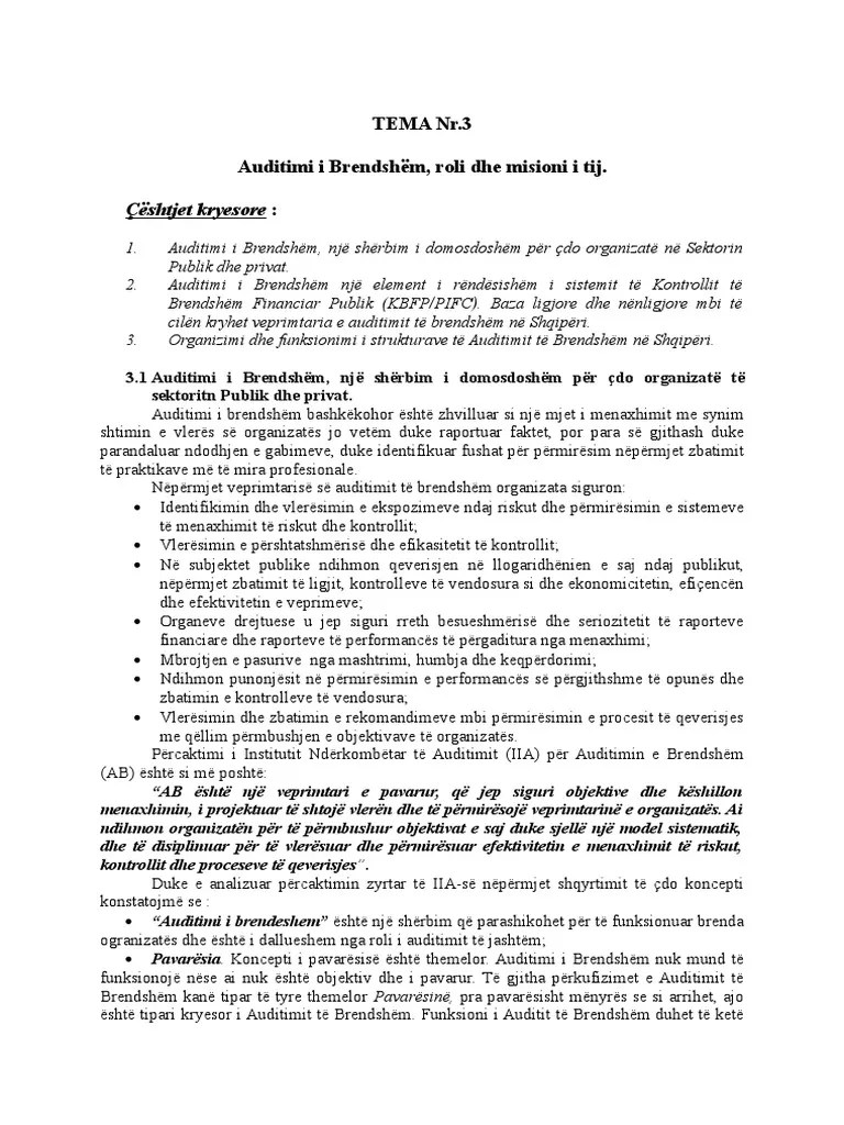 Tema 3 Auditimi I Brendshem Roli Dhe Funksioni I Tij 3211 1 | PDF