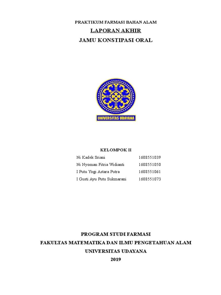 Jul 07, 2021 · kode alam jamu. Revisi Laporan Akhir Praktikum Fba Jamu Konstipasi Oral Klp 2 Pdf