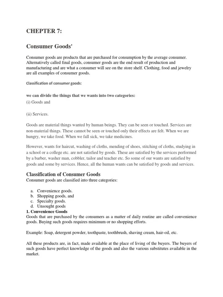 Classification Of Consumer Goods | PDF | Final Good | Goods