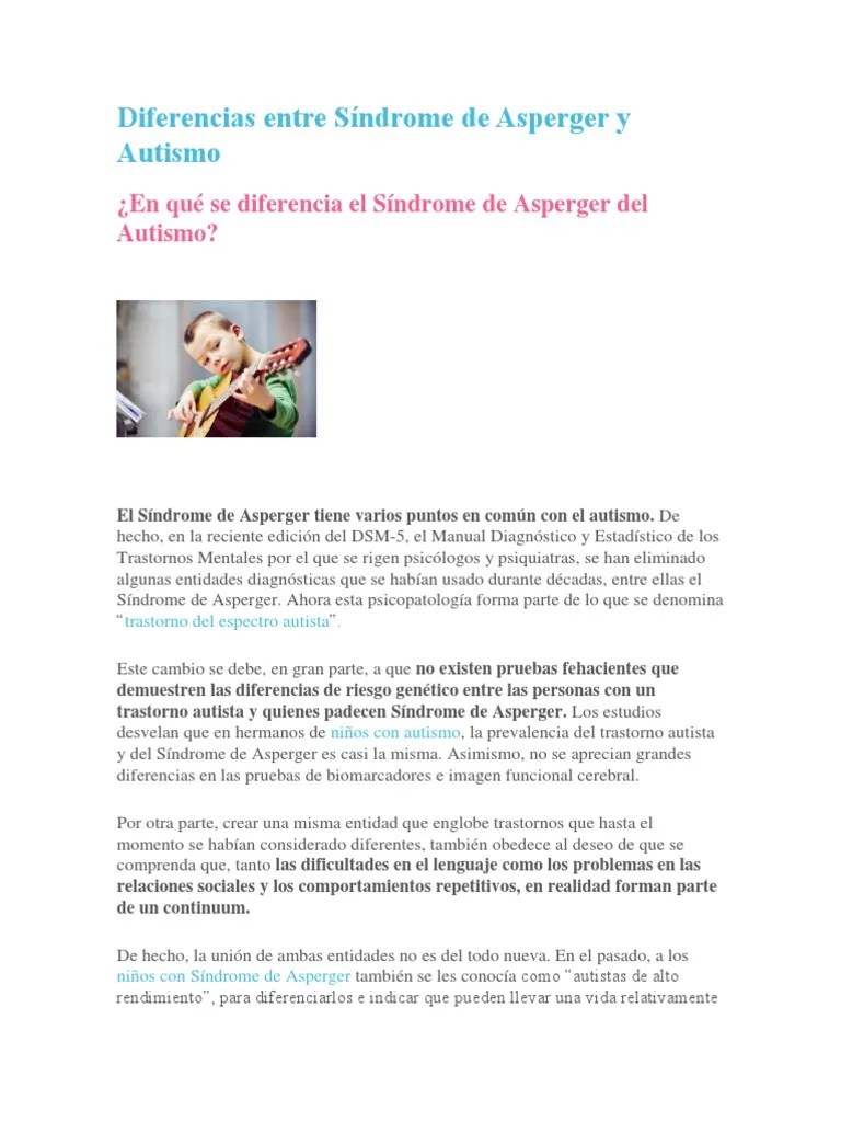 Diferencias Entre Sindrome De Asperger Y | PDF | Síndrome De Asperger ...