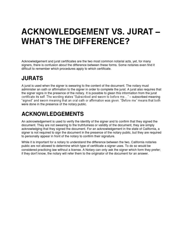 Jurat Vs Acknowledgment