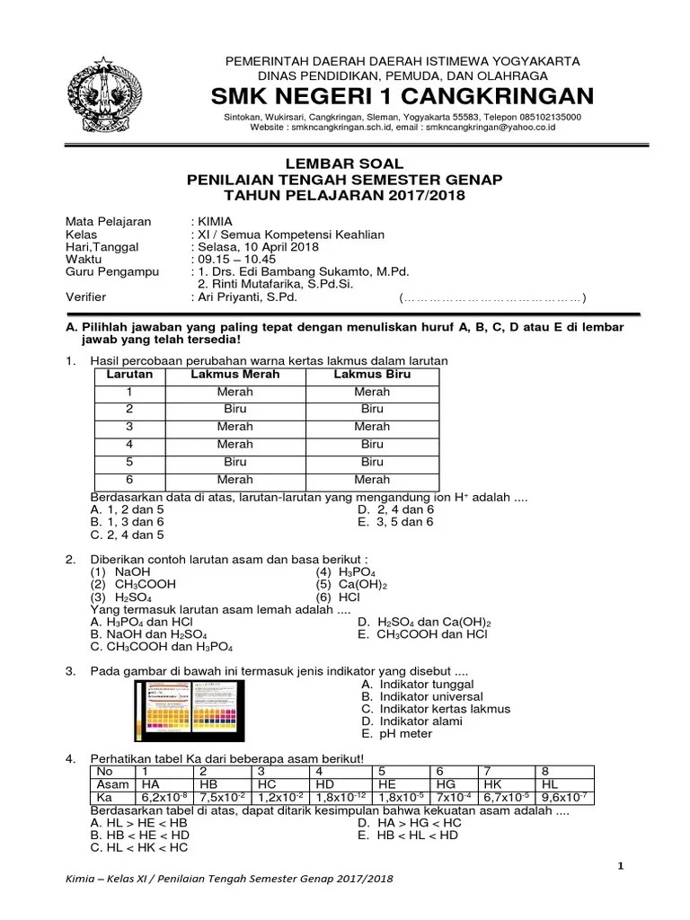 Download soal kimia kelas xi semester 1. Pts Kimia Pdf