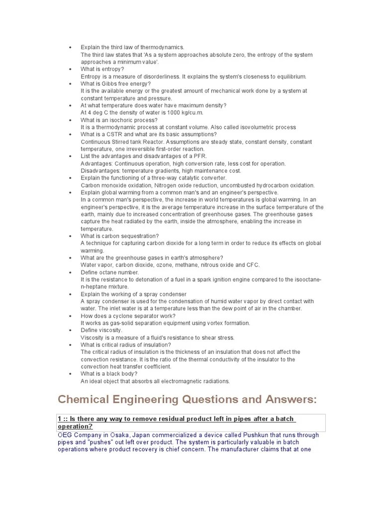 Chemical Engineering Questions And Answers | PDF | Heat Exchanger | Pump