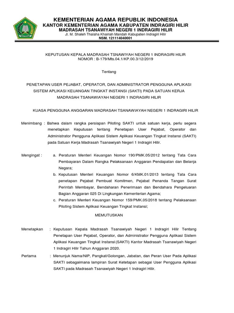 Madrasah swasta di lingkungan kementerian agama melalui. Sk Sakti Mts N 1 Inhil Pdf