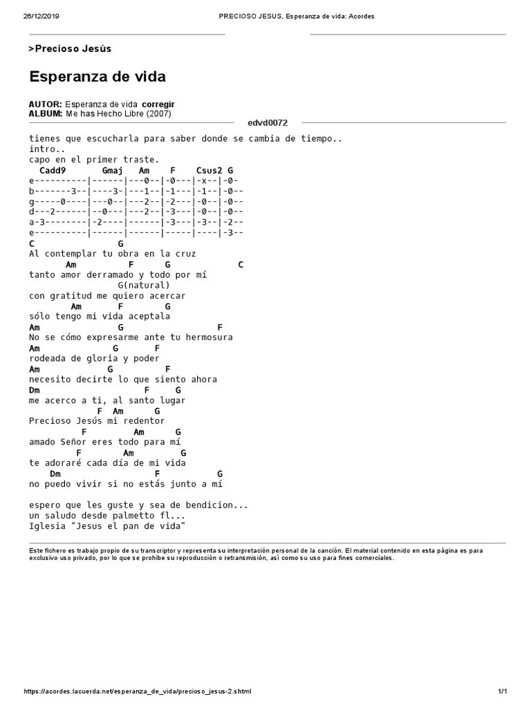 PRECIOSO JESUS, Esperanza De Vida - Acordes | PDF