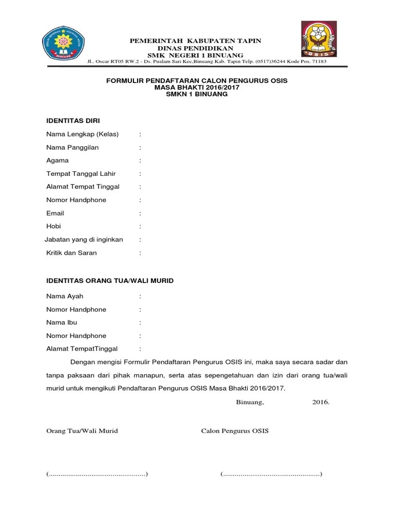 Program kerja osis yang membuka penggalangan dana untuk membeli smartphone dan membuka tempat berdonasi smartphone dan buku bacaan. Formulir Pendaftaran Calon Pengurus Osis Pdf