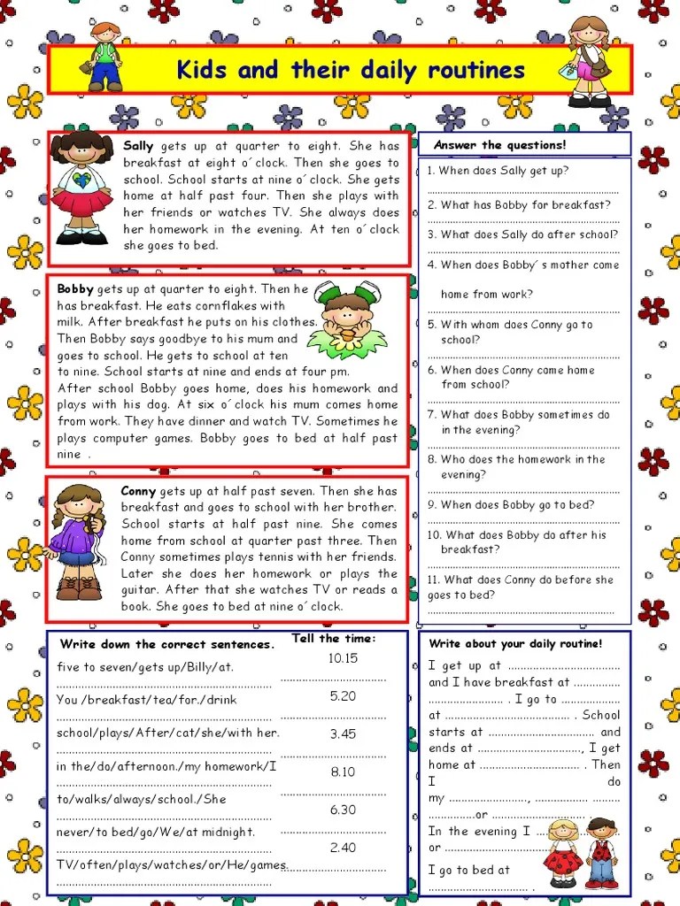 Kids And Their Daily Routines Key Reading Comprehension Exercises - 30900 | PDF