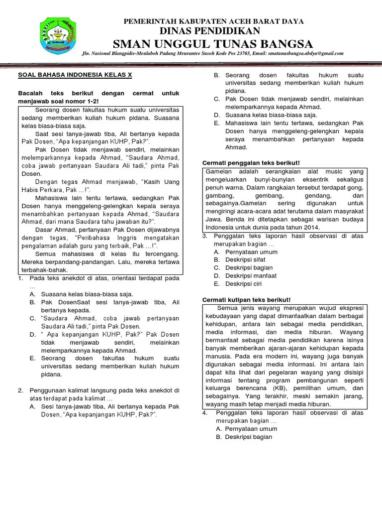 Soal Ujian Mama Kelas X | PDF